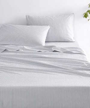 Wake In Cloud Striped Sheet Set 100 Cotton Beddings Grey Vertical Ticking Stripes Pattern Printed On White 4pcs King Size 0 300x360