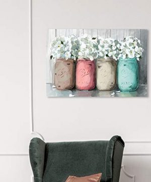 Wynwood Studio Botanical Wall Art Canvas Prints Mason Jar Turquoise Florals Home Decor 36 X 24 White Pink 0 1 300x360