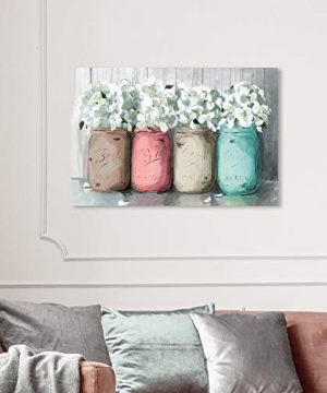 Wynwood Studio Botanical Wall Art Canvas Prints Mason Jar Turquoise Florals Home Decor 36 X 24 White Pink 0 2 300x360