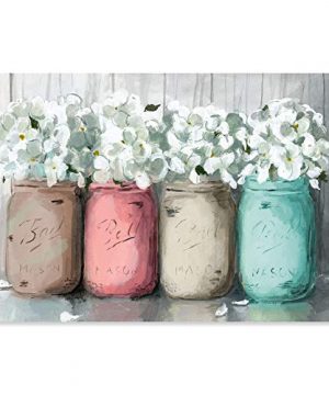 Wynwood Studio Botanical Wall Art Canvas Prints Mason Jar Turquoise Florals Home Decor 36 X 24 White Pink 0 300x360