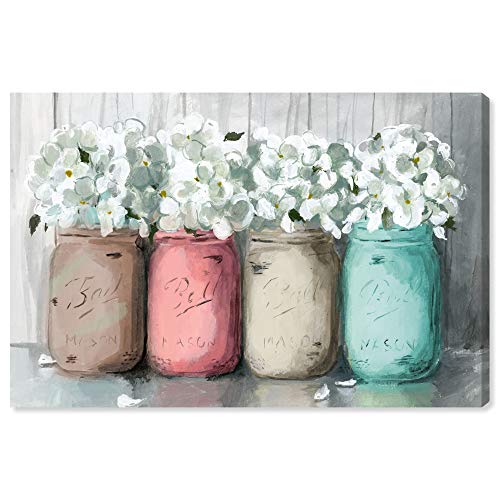 Wynwood Studio Botanical Wall Art Canvas Prints Mason Jar Turquoise Florals Home Decor 36 X 24 White Pink 0