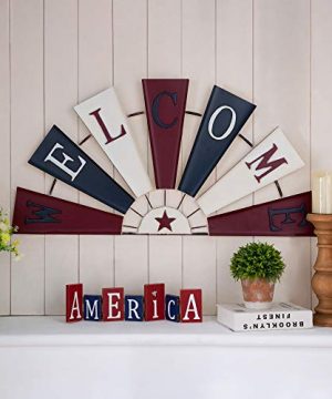 Glitzhome 32 Farmhouse Galvanized Metal Patriotic Half Windmill Spinner Wall Decor Stars And Stripes Colors With Welcome Sign For 4th Of July Art Home Decor Patriotic 0 300x360