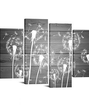 Sechars 4 Piece Flower Wall Art White And Gray Dandelion Picture Canvas Painting Framed Ready To Hang Modern Floral Canvas Artwork For Farmhouse Living Room Wall Decorations 0 300x360
