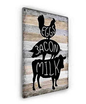 Vizuzi Funny Cows Eggs Milk Bacon Rustic Farmhouse Metal Tin Sign Country Home Kitchen Restaurant Fruit Market Shop Wall Decor Sign 0 300x360
