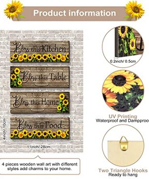 4 Pieces Bless This Kitchen Table Home Food Sunflowers Wall Decor Wood Wall Art Rustic Wood Sign Vintage Floral Flower Decor For Bedroom Living Room Kitchen Bar Ornaments 0 300x360