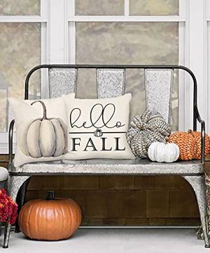4TH Emotion Fall Decor Pillow Covers 18x18 Set Of 4 White Pumpkin Farmhouse Decorations Throw Cushion Case For Fall Thanksgiving Home Decorative Pillows TH011 0 2 300x360