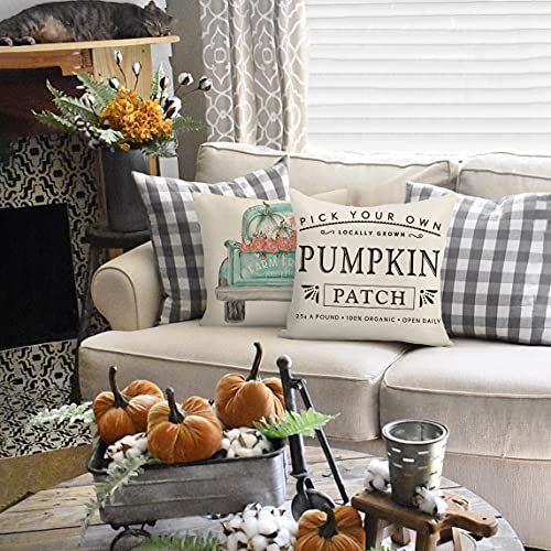 4TH Emotion Fall Decor Pillow Covers 18x18 Set Of 4 White Pumpkin Farmhouse Decorations Throw Cushion Case For Fall Thanksgiving Home Decorative Pillows TH011 0 3