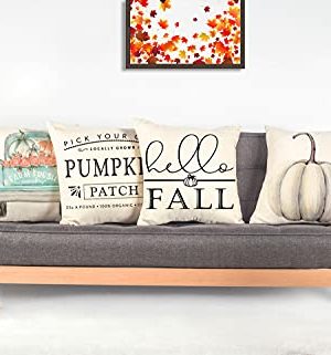 4TH Emotion Fall Decor Pillow Covers 18x18 Set Of 4 White Pumpkin Farmhouse Decorations Throw Cushion Case For Fall Thanksgiving Home Decorative Pillows TH011 0 4 300x321