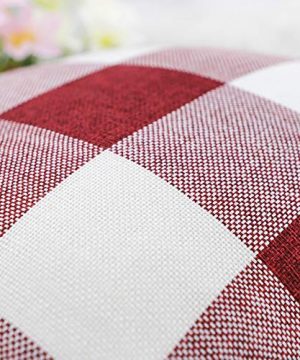 4TH Emotion Set Of 2 Farmhouse Buffalo Check Plaid Throw Pillow Covers Cushion Case Polyester Linen For Christmas Home Decor Red And White 18 X 18 Inches 0 0 300x360