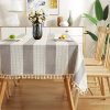 AmHoo Stitching Tassel Tablecloth Striped Table Cloth Rectangle Cotton Linen Dust Proof Table Cover For Kitchen Dinning 54 X 86 Inch Taupe 0 100x100