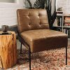 Armless Accent Chair Upholstered Living Room Chair With Stain Resistant Fabric And Elegant Pintucking Premium High Density Foam Cushion Easy Assembly Faux Brown Leather 0 100x100