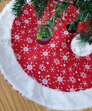 Athoinsu 46 Large Red Christmas Tree Skirt Tree Mat With Snow Flake Furry Plush Edge For Xmas Holiday Party Favors Gifts For Family Boys Girls 0 300x360