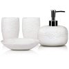 BREIS Bathroom Accessories Set 4 Pieces Ceramic Bathroom Accessory Housewarming Gift With Embossed Pattern Bathroom Decor Includes Soap Dispenser Toothbrush Holder Tumbler Soap Dish White 0 100x100
