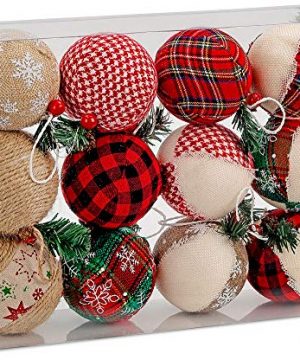 BRUBAKER 12 Piece Natural Jute Christmas Ornaments Baubles Ball Ornaments Red Green 32 Inches 0 300x360