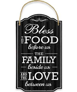 Bless Our Family Food Love Sign Heart Warming Quote Strong PVC W Rope For Hanging Country Rustic House Kitchen Dining Wall Decor Housewarming Home Gifts 85x145 Inch Black 0 300x360