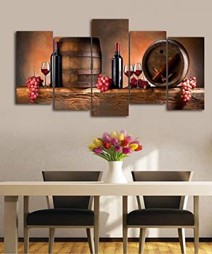 Cao Gen Decor Art K60527 5 Panels Wall Art Fruit Grape Red Wine Glass Painting On Canvas Stretched And Framed Canvas Prints Ready To Hang For Dining Room Art Wall Decor Artwork 0 300x360