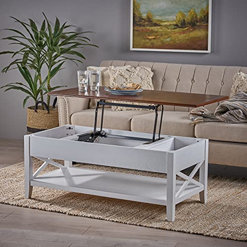 Christopher Knight Home Laurel Luke Farmhouse Faux Wood Lift Top Coffee Table Brown And White 0 1