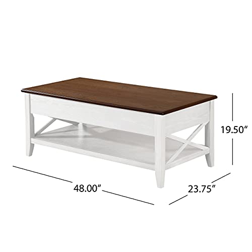 Christopher Knight Home Laurel Luke Farmhouse Faux Wood Lift Top Coffee Table Brown And White 0 2