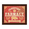 Country Farmacy Food Drugs Gifts With Pig Vintage Indoor Sign On Red Woodgrain Pattern Wall Art Print On Canvas With Espresso Frame 0 100x100