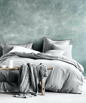 Eikei Washed Cotton Chambray Duvet Cover Solid Color Casual Modern Style Bedding Set Relaxed Soft Feel Natural Wrinkled Look King Ice Grey 0 300x360