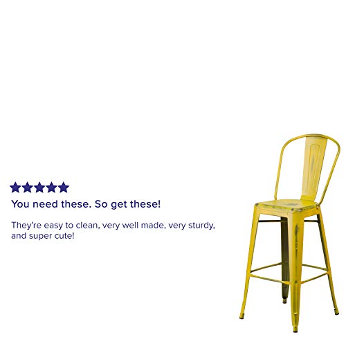 Flash Furniture Commercial Grade 30 High Distressed Yellow Metal Indoor Outdoor Barstool With Back 0 1