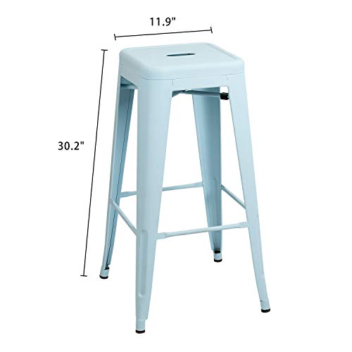 Furniwell 30 Inches Metal Bar Stools High Backless Tolix Indoor Outdoor Stackable Barstool With Square Counter Seat Set Of 4 Blue 0 1