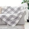 Grey White Buffalo Plaid Decor Blanket Lightweight Soft Chenille Check Knitted Rustic Farmhouse Throw With Tassels For Couch Sofa Chair Bed Office Home Gray And Ivory 50 X 60 0 100x100