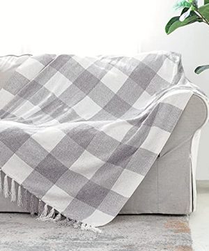 Grey White Buffalo Plaid Decor Blanket Lightweight Soft Chenille Check Knitted Rustic Farmhouse Throw With Tassels For Couch Sofa Chair Bed Office Home Gray And Ivory 50 X 60 0 300x360