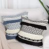 Handmade Boho Decorative Throw Pillow Cover 18x18 Inch Square Soft Cushion Cover For Sofa Couch Bedroom Modern Accent Farmhouse Striped Pillow Case Blue Cream 0 2 100x100