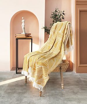 Heather Touch Fall Throw Chenille Blanket Cotton Blend 50x60 Farmhouse Decorative Turkish Textured Fall Blanket With Tassels Cozy Breathable Blanket For Chair Bed Sofa CouchGingerMustard 0 300x360