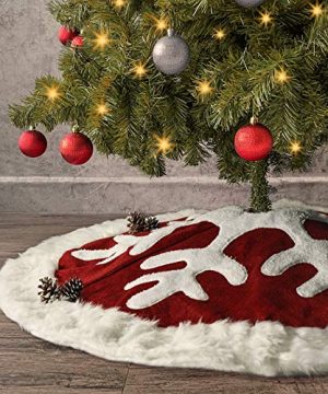 Ivenf Christmas Tree Skirt 48 Inches Luxury Red Burlap Snowflake With White Thick Plush Faux Fur Trim Skirt Rustic Xmas Tree Holiday Decorations 0 300x360
