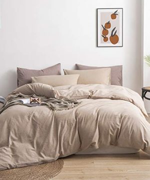 JIYUAN 100 Washed Cotton Duvet Cover Comfy Simple Style Solid Color Soft Breathable Textured Durable Linen Feel Bedding Sets For All Seasons Queen Size Tan 0 300x360