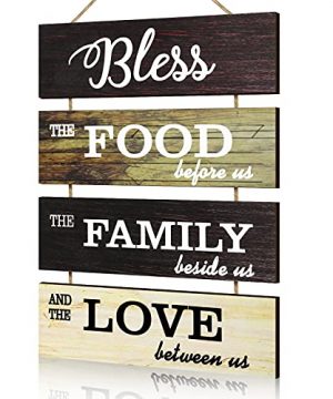 Jetec Bless Hanging Wall Sign Large Hanging Wall Sign Rustic Wooden Family Food Love Sign Decor Hanging Wood Wall Decoration For Kitchen Dining Room Living Room Bedroom Outdoor Retro Color 0 300x360