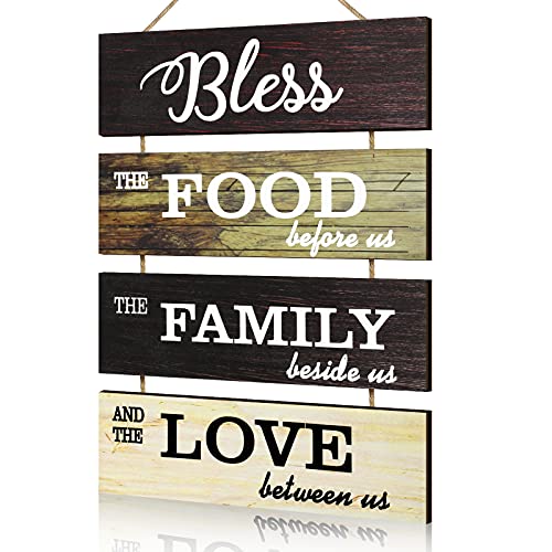 Jetec Bless Hanging Wall Sign Large Hanging Wall Sign Rustic Wooden Family Food Love Sign Decor Hanging Wood Wall Decoration For Kitchen Dining Room Living Room Bedroom Outdoor Retro Color 0