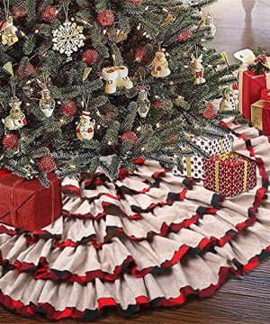 KERIQI 48 Inch Buffalo Plaid Christmas Tree Skirt Burlap Red And Black Check Ruffle Tree Skirt For Rustic Farmhouse Holiday Christmas Tree Decorations 0 300x360