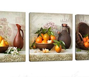 Kitchen Canvas Wall Art Vintage Fruits Flowers Artwork 12 X 12 X 3 Panels Retro Fruits Canvas Painting Modern Pictures Canvas Print Framed For Dining Room Home Wall Decor 0 300x261