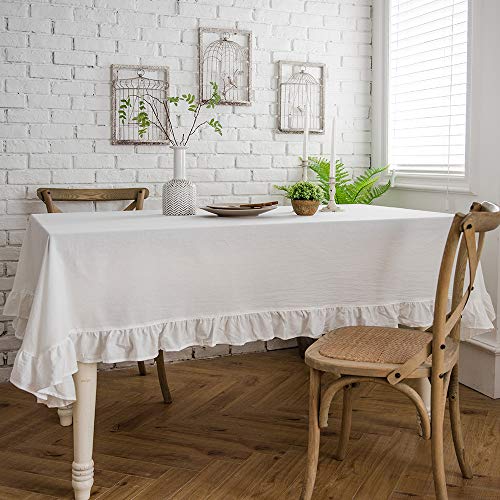 Lahome Rustic Flounces Tablecloth - Cotton Linen Washable Vintage Ruffle Trim Table Cover for Boho Wedding Banquet… - Image 4