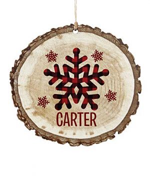 Lets Make Memories Perfectly Plaid Rustic Wooden Ornaments Personalized With Name For Christmas Holidays Season Snowflakes 0 300x360