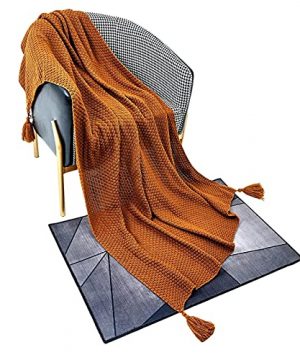 Lmorliy Textured Soft Throw Blanket With Tassels Knitted Acrylic Lightweight Throw Blanket Cozy Solid Farmhouse Sofa Couch Bed Decor Boho Cover Modern Blanket 60x80Inches Carmel 0 300x360