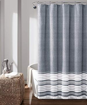 Lush Decor Navy Nantucket Yarn Dyed Cotton Tassel Fringe Shower Curtain 72 X 72 0 300x360