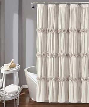 Lush Decor Neutral Darla Shower Curtain Ruched Floral Shabby Chic Farmhouse Style Design X 72 0 300x360
