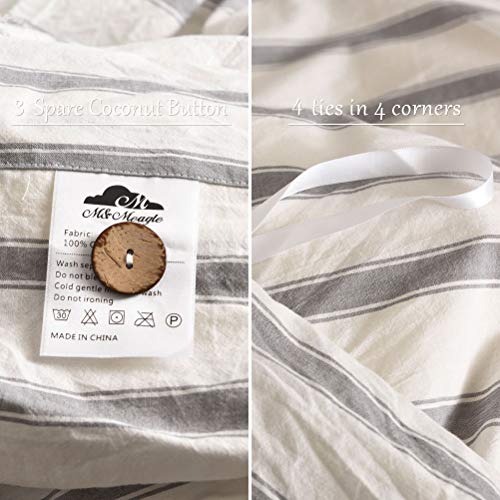 MMeagle 3 Pieces White Stripe Duvet Cover King100 Washed Cotton Yarn Dyed Duvet Cover With Button ClosureUltra Soft Natural Cotton Bedding Set King Size1 Duvet Cover 2 Pillowcases 0 3