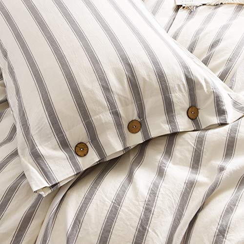 MMeagle 3 Pieces White Stripe Duvet Cover King100 Washed Cotton Yarn Dyed Duvet Cover With Button ClosureUltra Soft Natural Cotton Bedding Set King Size1 Duvet Cover 2 Pillowcases 0 5