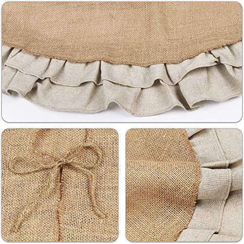 Meriwoods Burlap Christmas Tree Skirt 48 Inch Large Natural Jute Tree Collar With Ruffled Linen Trim Country Rustic Indoor Xmas Decorations 0 2