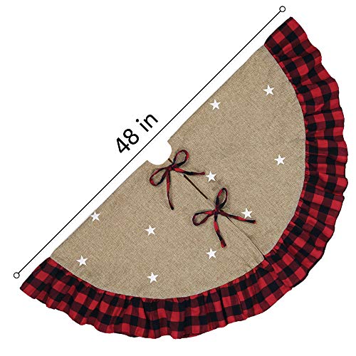 Meriwoods Burlap Christmas Tree Skirt 48 Inch Large Tree Collar With Ruffled Buffalo Plaid Trim Country Rustic Indoor Xmas Decorations 0 0