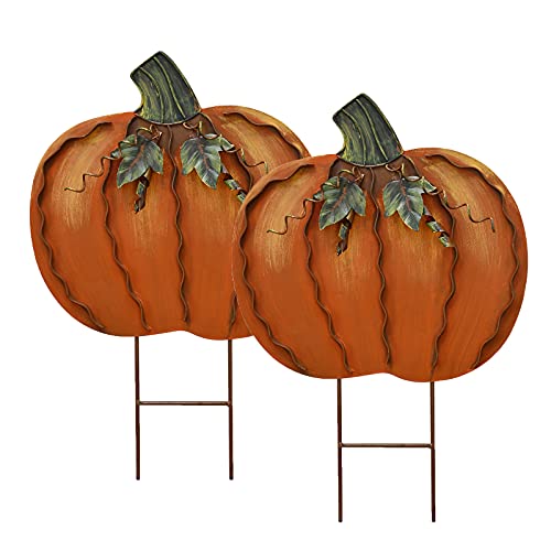 Metal Pumpkin Garden Stakes Autumn Decorative Yard Signs Indoor Outdoor Plant Flower Stake Fall Lawn Ornaments Pumpkin Decoration For Harvest Halloween 175 X2 A 0