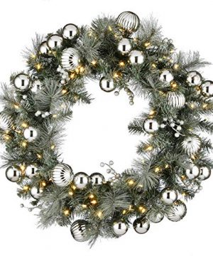 National Tree Company 30 Frosted Silver Pine Wreath With Battery Operated LED Lights Green 0 300x360