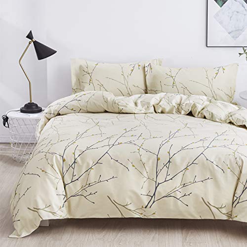 OAITE Duvet Cover Set 100 Cotton Duvet Cover Ultra Soft And Easy Care Bedding Twin Queen King Size Set 3 Piece Duvet Cover Set Includes 2 Pillow Shams Ivory Branch King 0