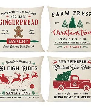PANDICORN Farmhouse Christmas Pillows Covers 18x18 Set Of 4 For Christmas Decorations Red And Green Christmas Trees Truck Christmas Decor Throw Pillow Cases For Home Couch Outdoor Indoor 0 300x360