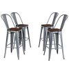 PHI VILLA Metal Patio Bar Stools Set Of 4 30 Inches Counter Height Stools With Wooden Seat And High Back Industrial Style Bar Chairs For Indoor Outdoor Pub Kitchen Island Matte Grey 0 100x100